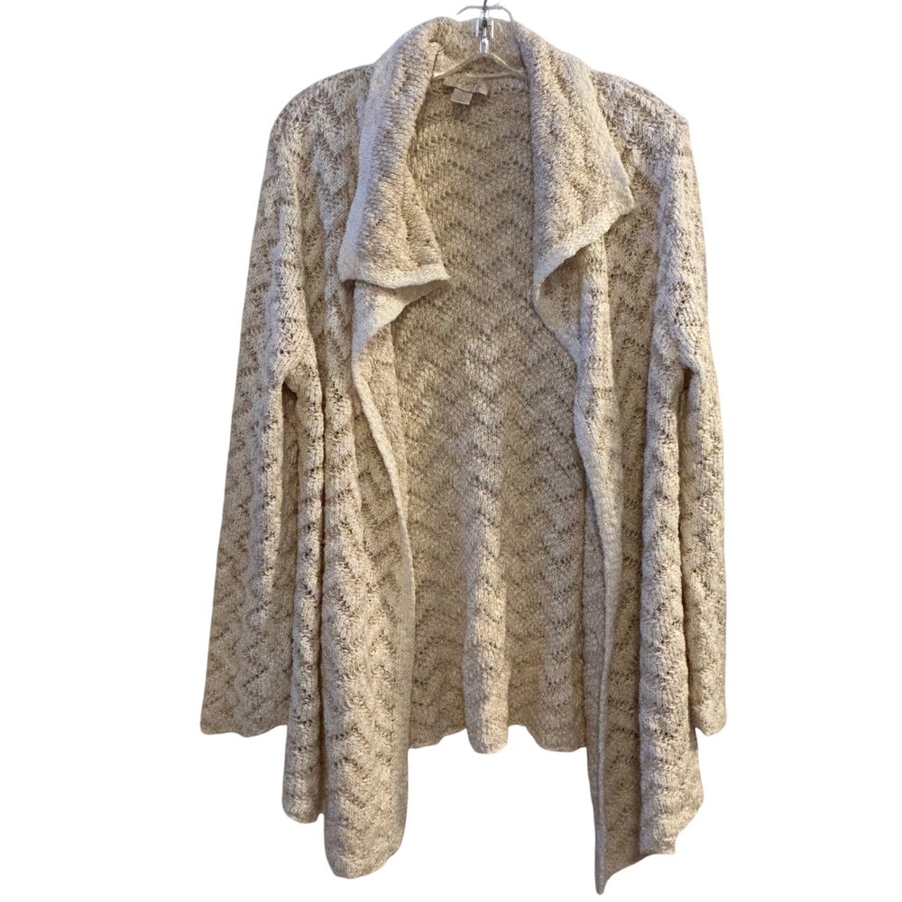 LOFT Outlet Women's Beige Textured Knit Open Front Cardigan Sweater Size L